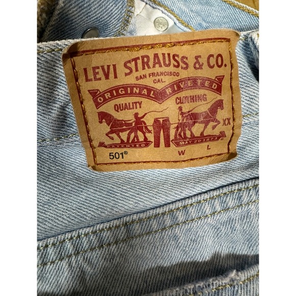 Levi 501 Distressed High Rise Button Fly Denim Jean Shorts Size 27 Pink Distress - Picture 5 of 6